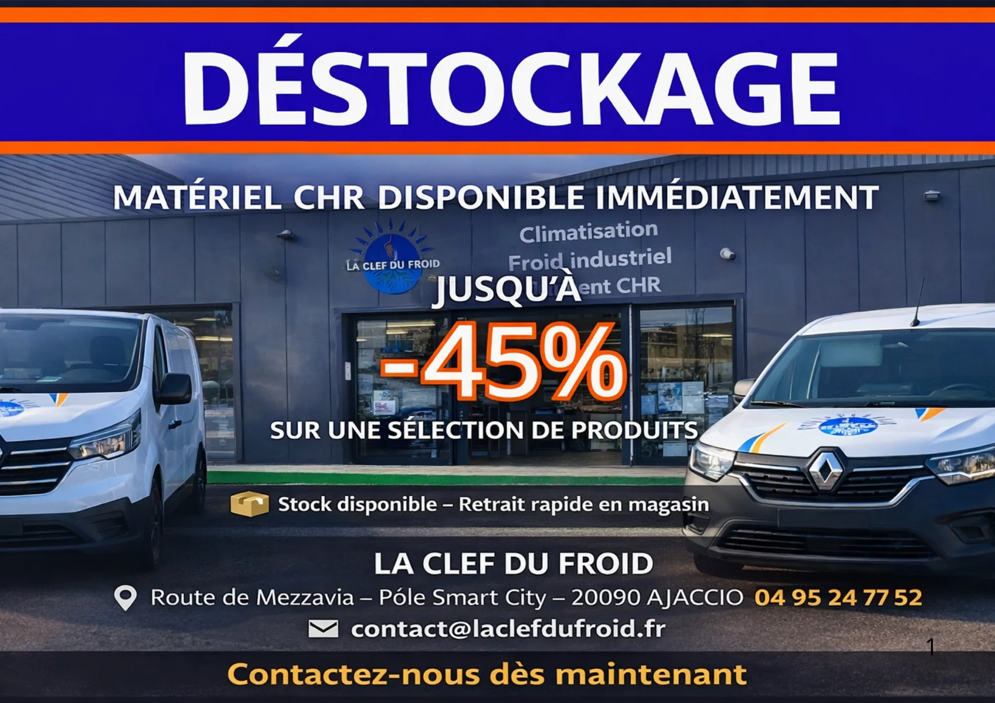 Déstockage matériel CHR Ajaccio - équipements cuisine professionnelle en promotion jusqu’à -45% - La Clef du Froid Corse